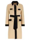 Valentino Wool Coat With Belted Waist And Contrast Trim In Brown