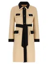 Valentino Wool Coat With Belted Waist And Contrast Trim In Nude