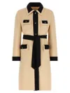 Valentino Wool Coat With Belted Waist And Contrast Trim In Multi