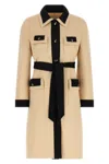 Valentino Wool Coat With Belted Waist And Contrast Trim In Multi