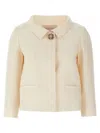 Valentino Crepe Jacket With Collared Neck And Decorative Brooch In Neutral