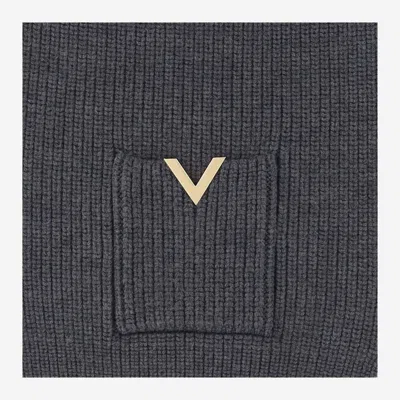 Valentino Garavani Wool Ribbed Scarf In Gray