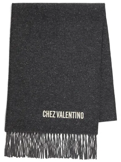 Valentino Garavani Wool Scarf With Vlogo Embroidery In Grey