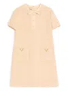 Valentino Wool Dress Short Sleeves Textured Fabric Bow In Neutral