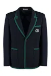 Valentino Tailored Cotton Blend Blazer With Back Slit And Sharp Lapels In Blue