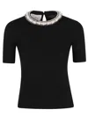 Valentino Garavani Wool Sweater With Stone Embroidery In Black
