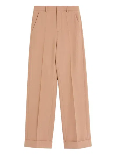 Valentino Wool Pants With Cuffed Hem And Pleated Front In Brown