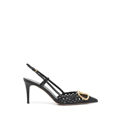 Valentino Garavani Woven Buffed Nappa Leather Pump With Ankle Strap And Logo Hardware