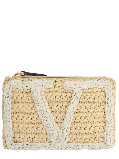 Valentino Garavani Woven Logo Clutch In Beige