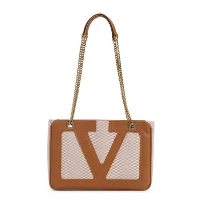Valentino Garavani Woven Textured Leather Shopper Bag In Brown