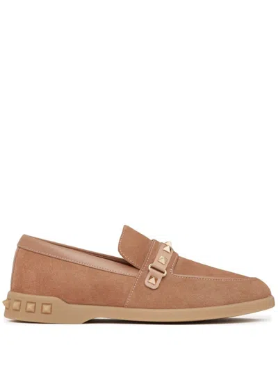 Valentino Garavani Camel-coloured Leather Leisure Flows Moccasin In Brown