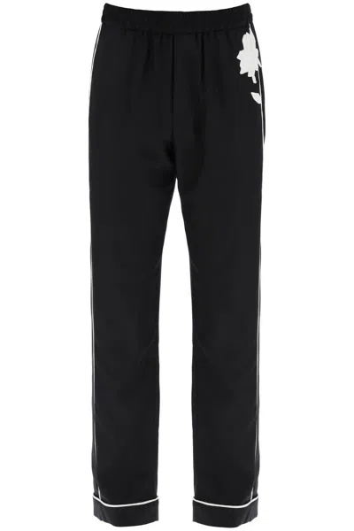 Valentino Men's Silk Poplin Pajama Pants With Flower Embroidery In Black