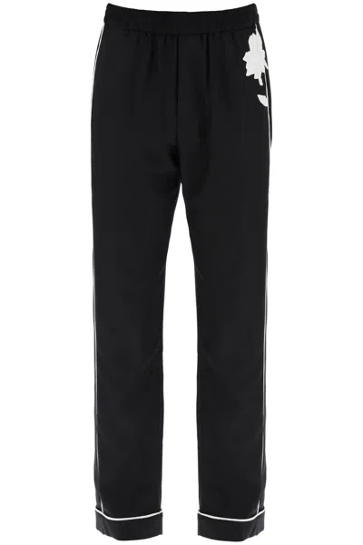 Valentino Men's Embroidered Silk Poplin Trousers For Ss24 In Black