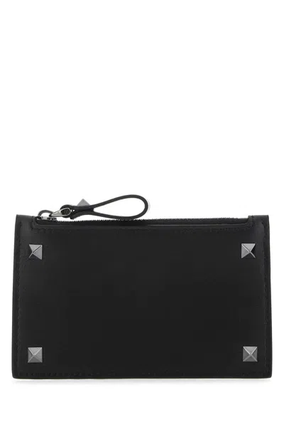 Valentino Garavani Black Leather Rockstud Card Holder