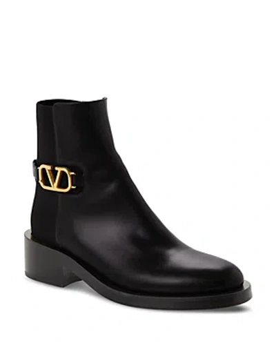 Valentino Garavani Vlogo Signature Calfskin Ankle Boot 30mm In Black