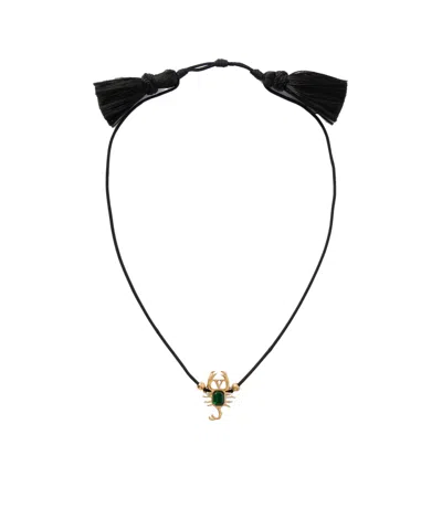 Valentino Garavani Gardienne Hair Accessory And Necklace In Metal, Crystal And Rope With Tassel In Green