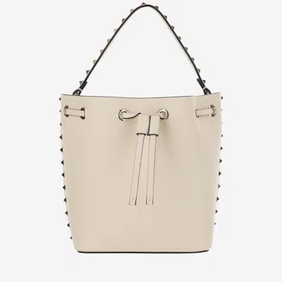 Valentino Garavani Garnet Calfskin Rockstud Bucket Bag In White