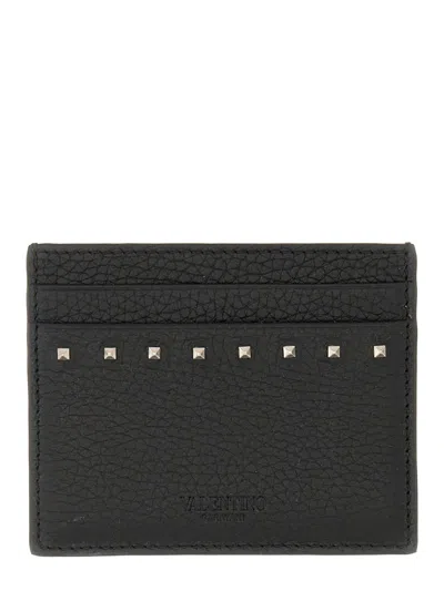 VALENTINO GARAVANI GARNET CALFSKIN "ROCKSTUD" CARD HOLDER