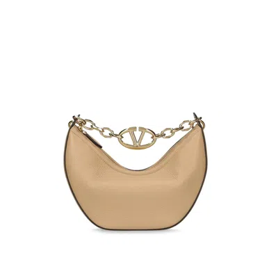 Valentino Garavani Small V Logo Gate Leather Top Handle Bag In Beige