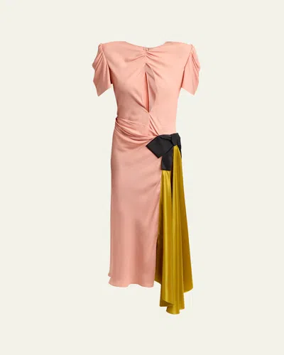 Valentino Gathered Colorblock Midi Dress In Multi