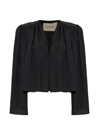 Valentino Gathered Cropped Cardigan In Black