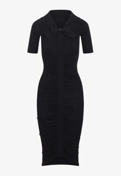 Valentino Gathered Knit Dress With Bow In Black