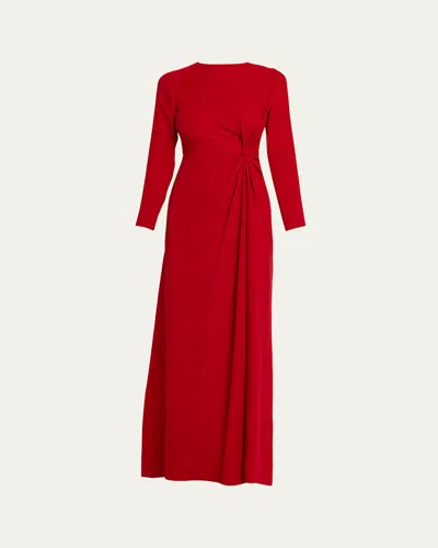 Valentino Gathered Silk Crepe Long-sleeve Gown In Red