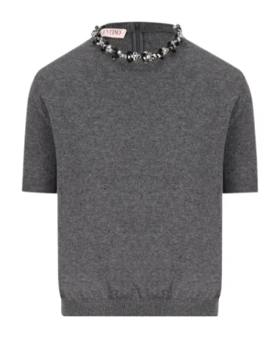 Valentino Gem-embellished Sweater In Gray