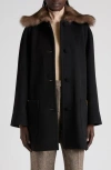 Valentino Sheep Shearling Collar Single-breasted Wool Coat In Black
