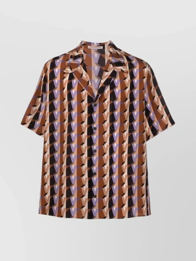 Valentino Geometric Cuban Collar Shirt In Brown