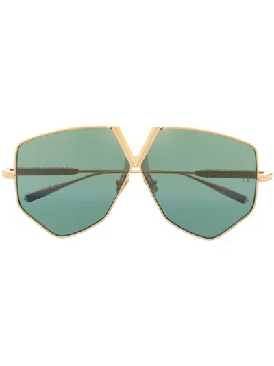 Valentino Geometric-frame Tinted Sunglasses In Gold