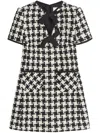 Valentino Embroidered Damier Light Tweed Short Dress In Neutrals