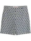 Valentino Bermuda Shorts In Cotton Poplin With All Over Toute La V Print In Blue