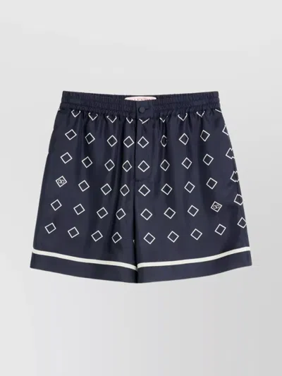 Valentino Geometric Pattern Silk Bermuda Shorts With Button Detail In Blue