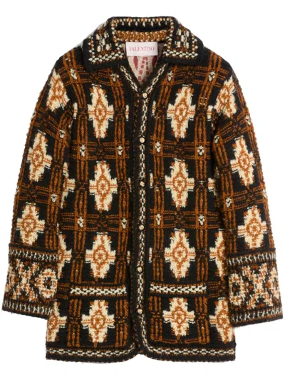 VALENTINO GEOMETRIC-PATTERN WOOL CARDIGAN