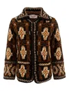 Valentino Geometric-pattern Wool Coat In Brown