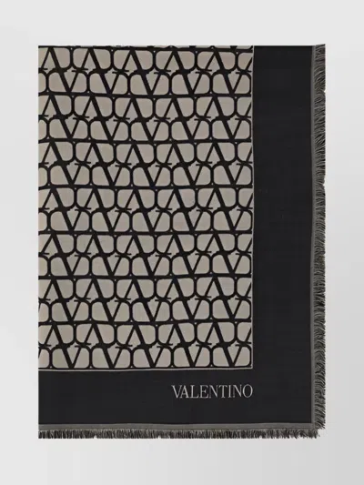Valentino Geometric Pattern Wool Shawl In Brown