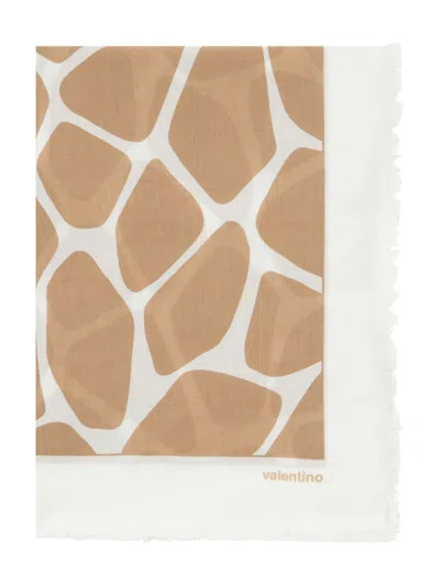 Valentino Geometric-print Cotton Shawl In Brown