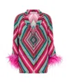 Valentino Geometric-print Feather-trim Shirt In Pink
