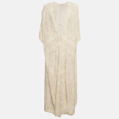 Pre-owned Valentino Geometric Print Silk Beach Cover Up S In White