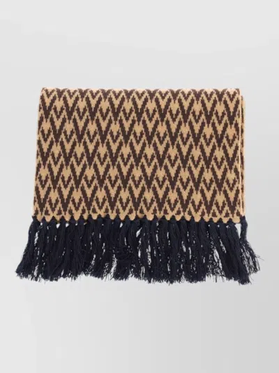 Valentino Geometric Scarf Fringe Detail Soft Texture In Black
