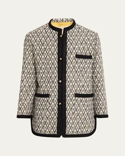 Valentino Geometric Woven Collarless Jacket In Multi