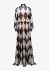 Valentino Geometrical Print Silk Chiffon Maxi Dress In Monochrome