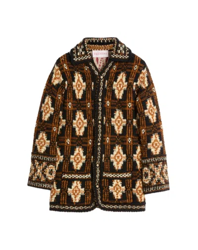 VALENTINO VALENTINO GEOMETRIC-PATTERNED V-NECK CARDIGAN