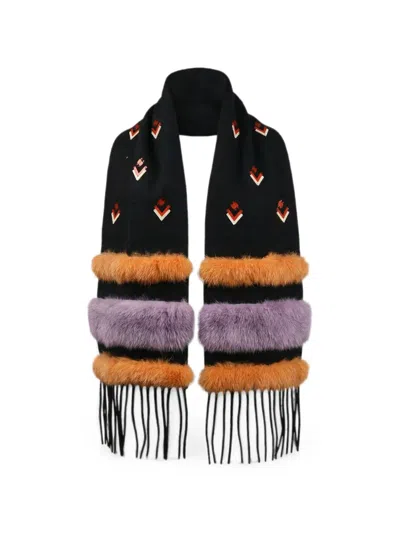 Valentino Geometric-pattern Faux-fur-trim Scarf In Multi