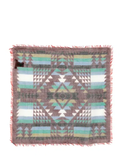 Valentino Geometric-pattern Frayed Scarf In Multi