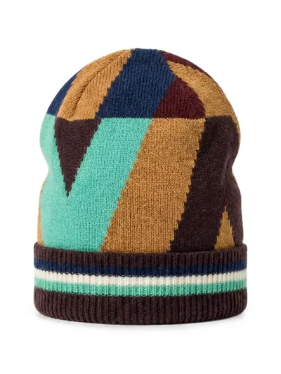 Valentino Garavani Geometric-pattern Turn-up Beanie Hat In Multi