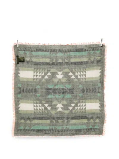 Valentino Geometric-print Frayed Scarf In Green
