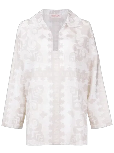 Valentino Garavani Geometric-print Silk-cotton Shirt In Neutral