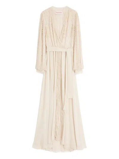 Valentino Georgette Long Dress In Neutral
